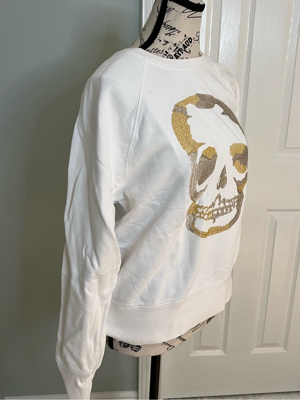 Zadig & Voltaire Upper Skull Sweatshirt | White- Gold -Silver | SZ S | Like New - Picture 4 of 9